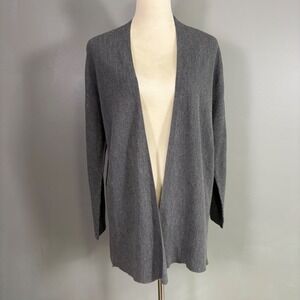 EILEEN FISHER Merino Wool Open Cardigan Sweater L Lightweight Capsule Minimalist